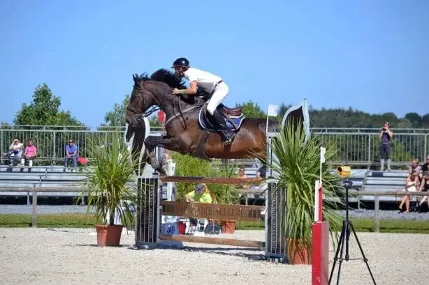 Rider partecipa al salto dello spettacolo